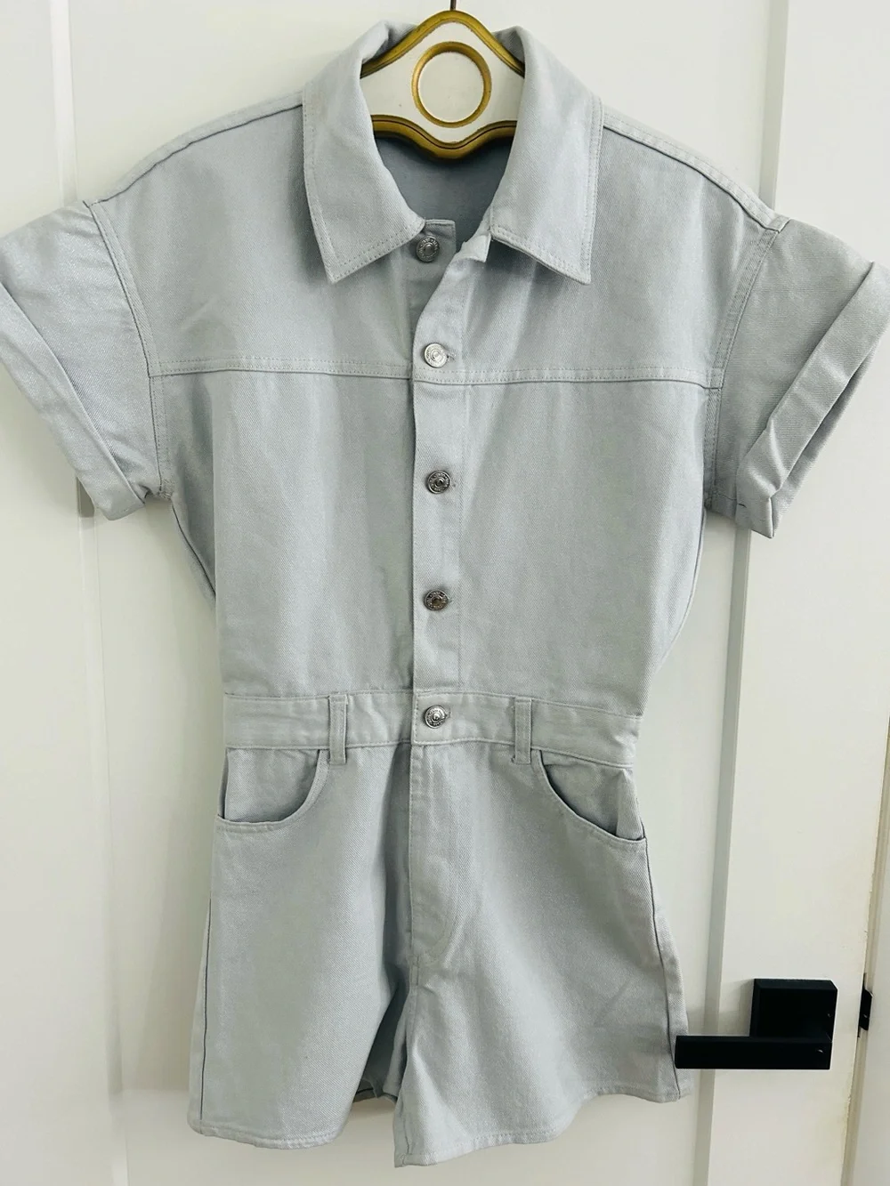 NWOT ZARA Metallic Denim Dusty Blue / Gray Shimmer  Romper |Size XS - Picture 3 of 11